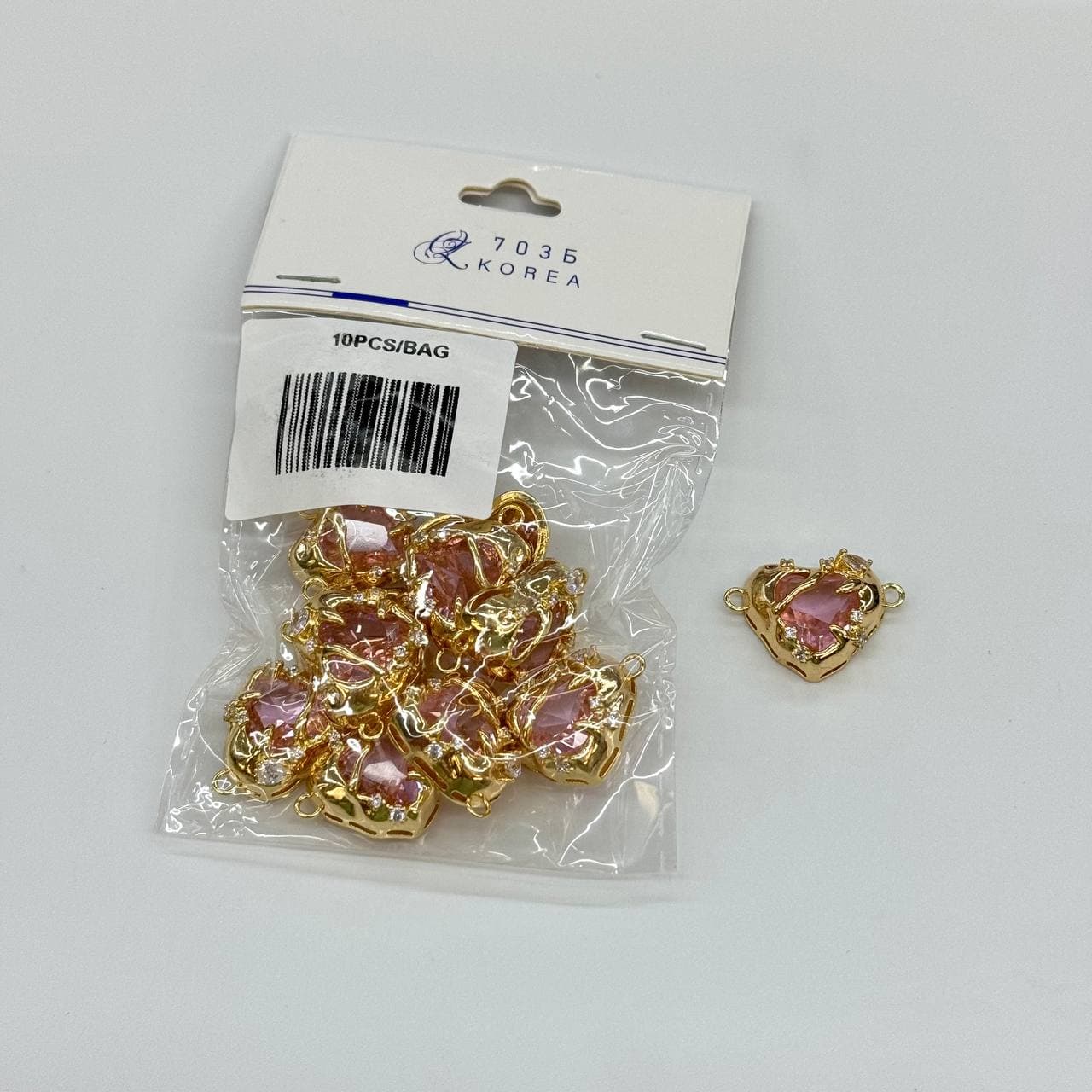 Коннектор Сердце роз. 25*17мм зол. уп 10шт